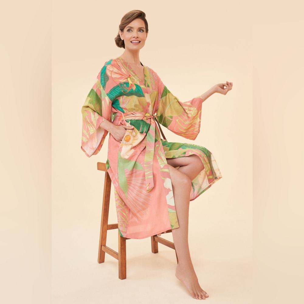 Powder UK Delicate Tropical kimono in super soft viscose-pockets/self-belt-NWT